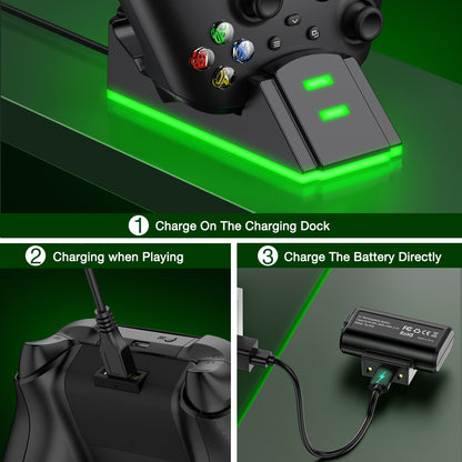 Xbox Controller Charger with 2 X 3600Mwh Rechargeable Battery Pack for Xbox Series X|S Controller
